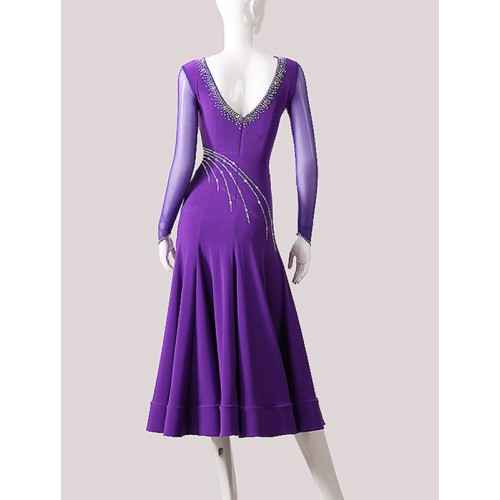 Custom size violet competition diamond ballroom dance dress for women stage professional foxtort smooth tango waltz performance long dresses